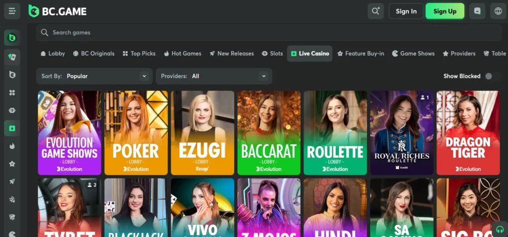 BC.Game's live casino