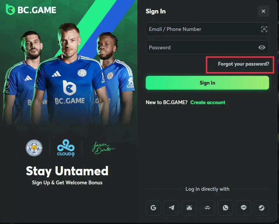 How to reset the password on BC.Game
